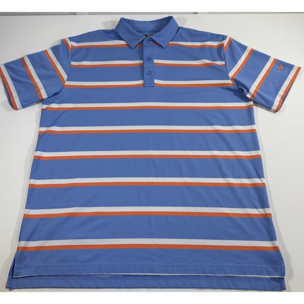 callaway mens‎ opti dri golf polo large light Blue/Orange And White stripes